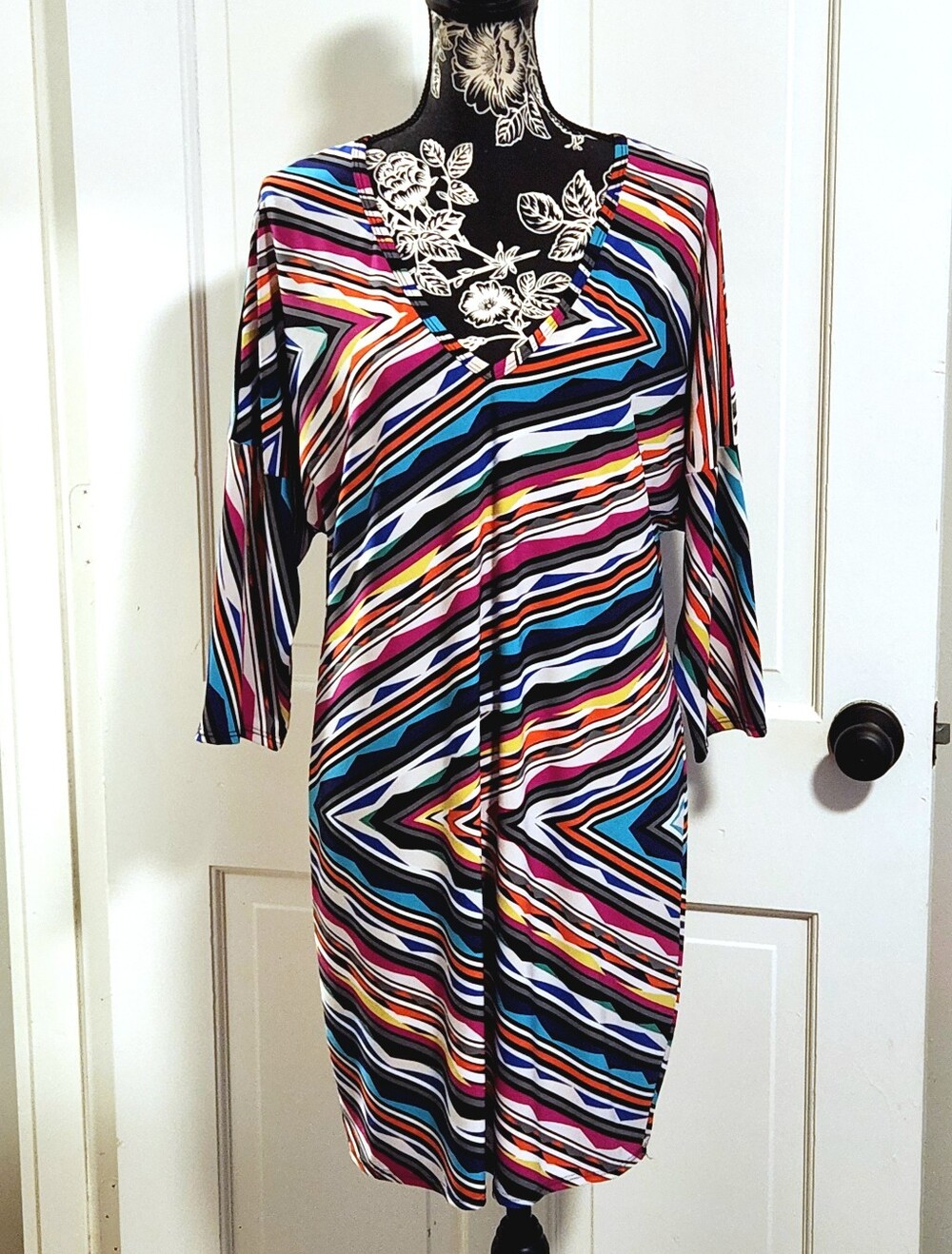 🆕️ 🌈Trina Turk🌈 - Multicolor Geometric Print 3/4 Sleeve Stretch Dress